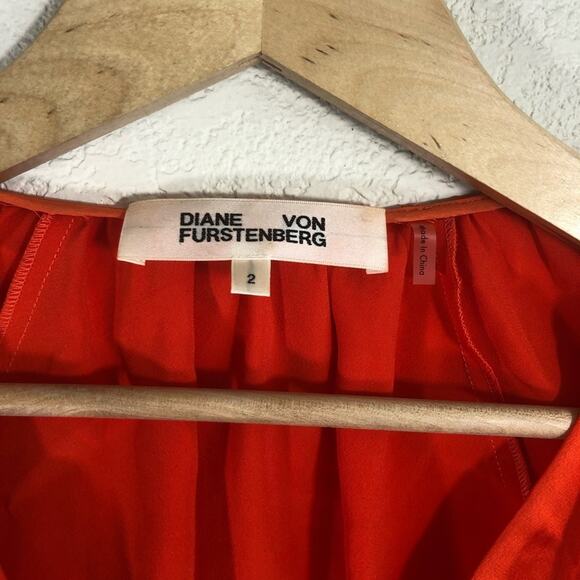 Diane Von Furstenburg orange satin plunge wrap crop blouse ASO Camilla Cabello - Picture 5 of 8